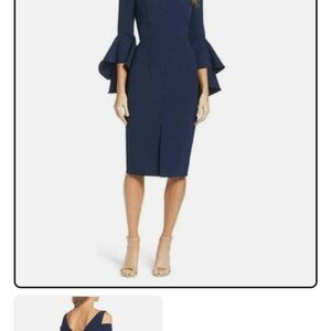 Maggy London Navy Ruffle-Sleeve Midi Sheath Dress